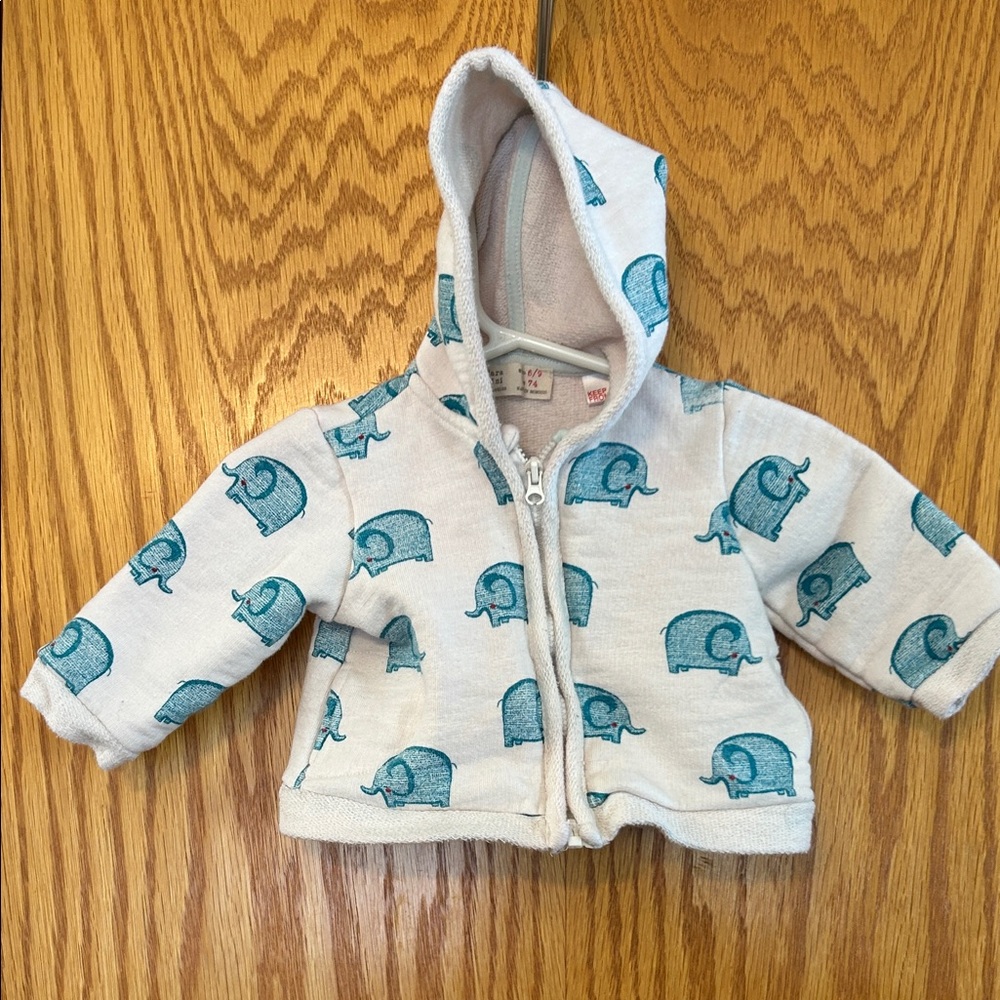 Zara Mini Toddler Hooded Zip Jacket with Teal Elephant Print